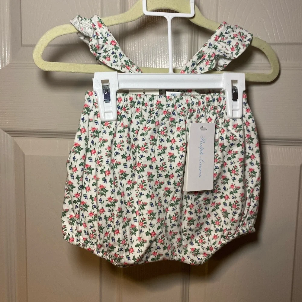 NWT Ralph Lauren Girls Floral Cotton Jersey Top & Bloomer‎ Set Summer Vacation